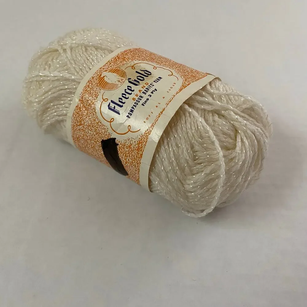 Fleece Gold Pompadour Babies Yarn Skein Cream White Virgin Wool Rayon Vintage